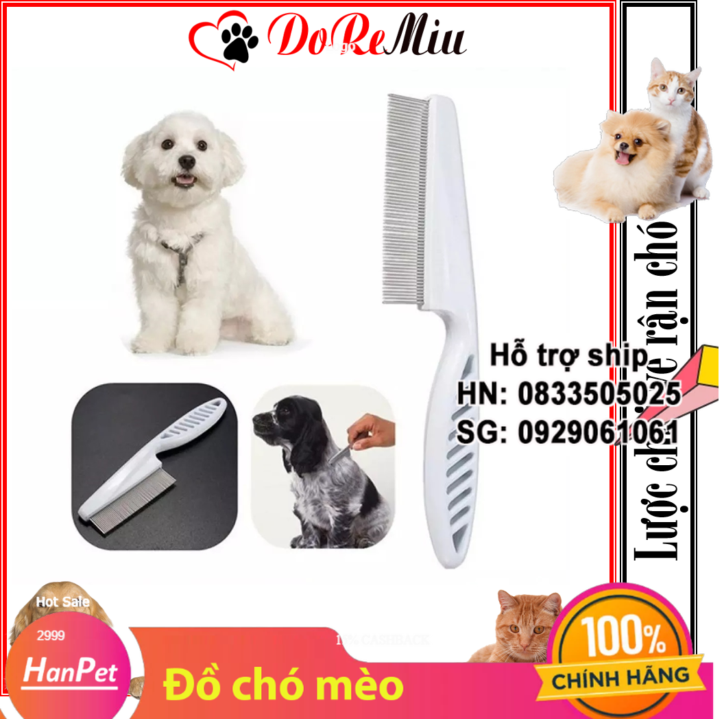 Hanpet- Lược chải ve rận cán dài lược chó mèo màu trắng