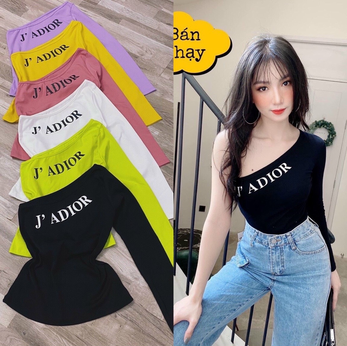 Áo borip 1 tay dài in chữ trên cổ thời trang Thái  TTSLA0340
