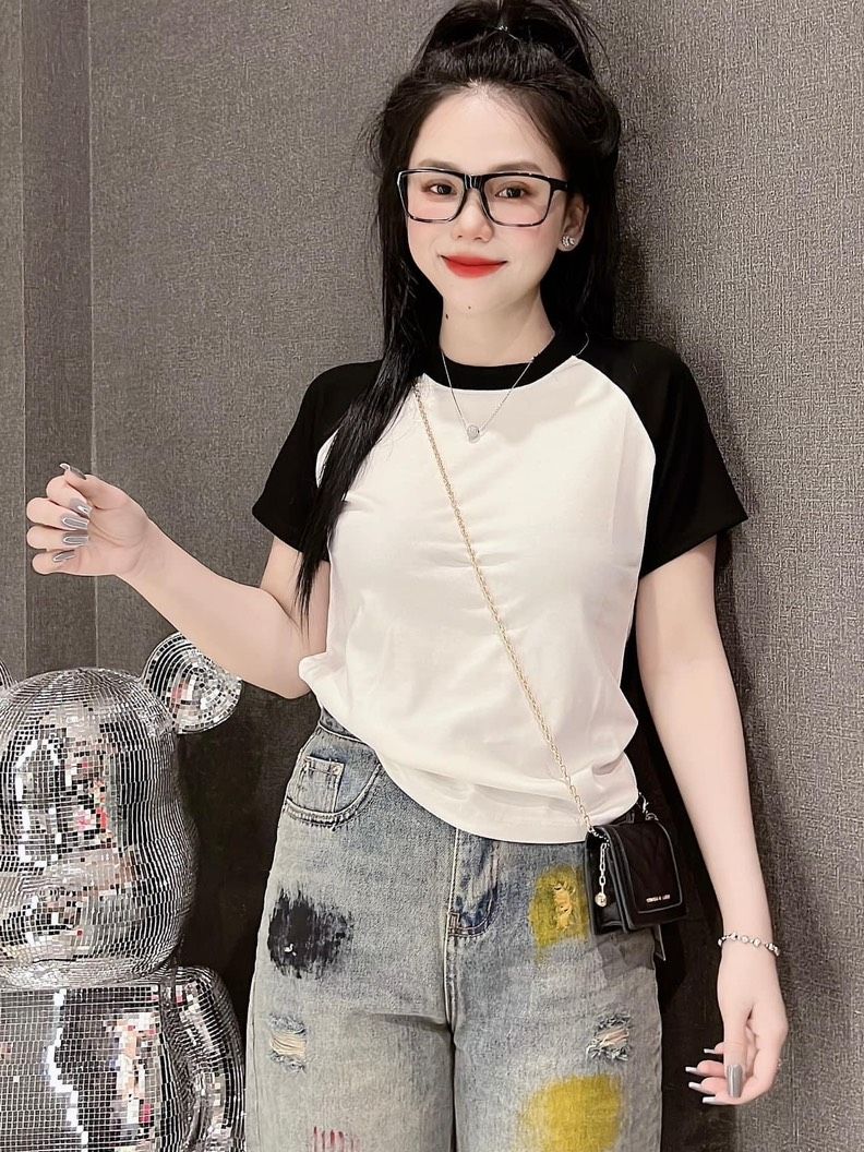 Áo thun dáng ôm nữ Tay Lỡ RAGLAN Trơn ( RAGLAN A.H )