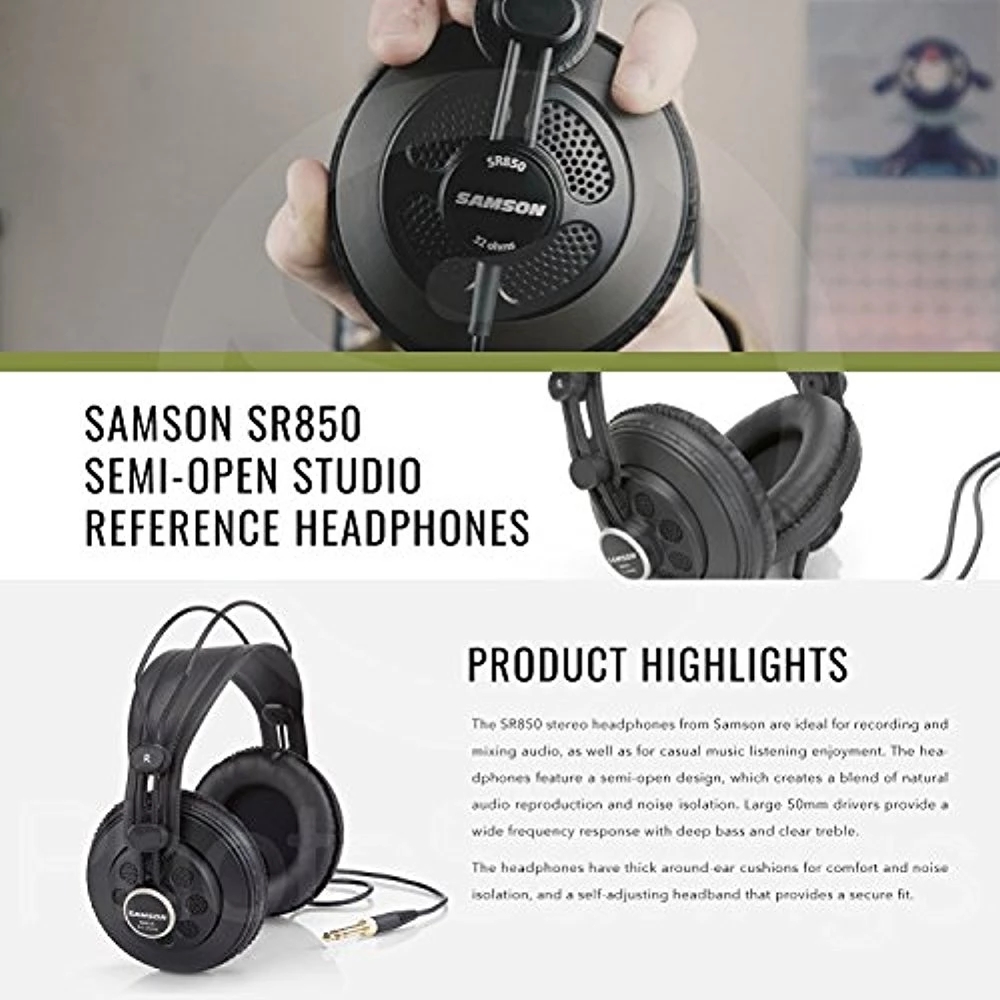 Samson SR850 Semi-Open Headphones Back Studio Reference.