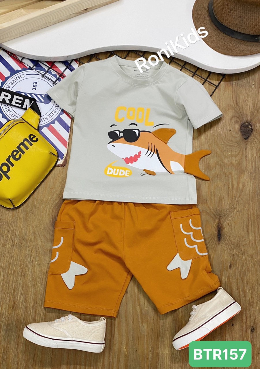 Đồ bộ in hình cá mập dẽ thương cho bé trai từ (10kg-35kg)