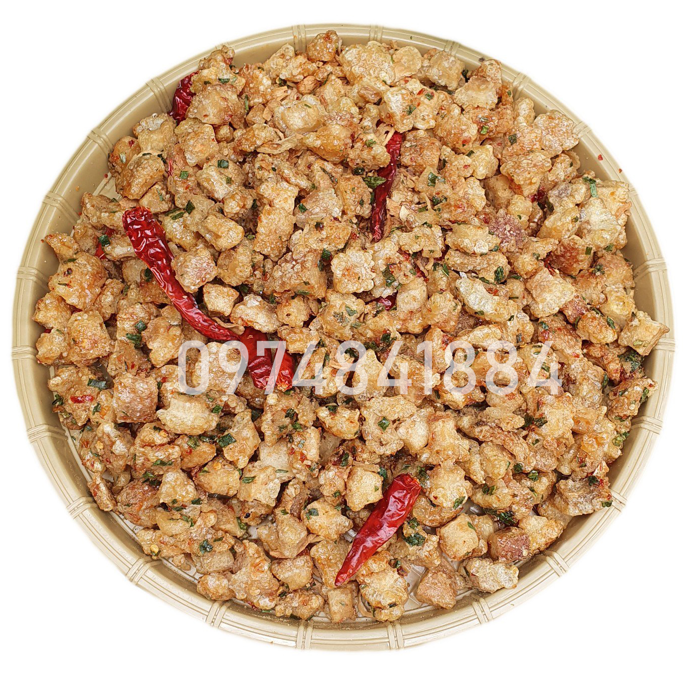 Tóp mỡ liền da sốt mắm hành 500g - đồ ăn vặt