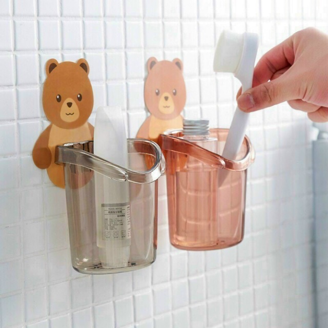 Ly Cốc Gấu Đựng Bàn Chải Đánh Răng Dán Tường, Giá Treo Cốc Đựng Vật Dụng Cá Nhân Hình Gấu Dán Tường Nhà Tắm Nhà Vệ Sinh, giadungth20