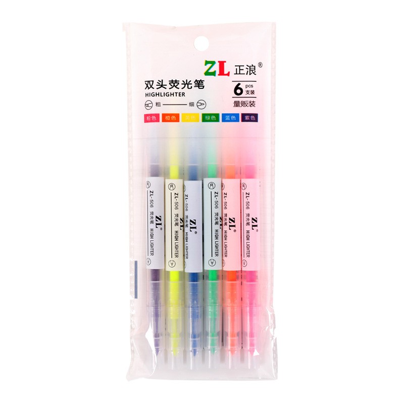 Set 6 bút highlight dạ quang pastel 2 đầu tiện dụng