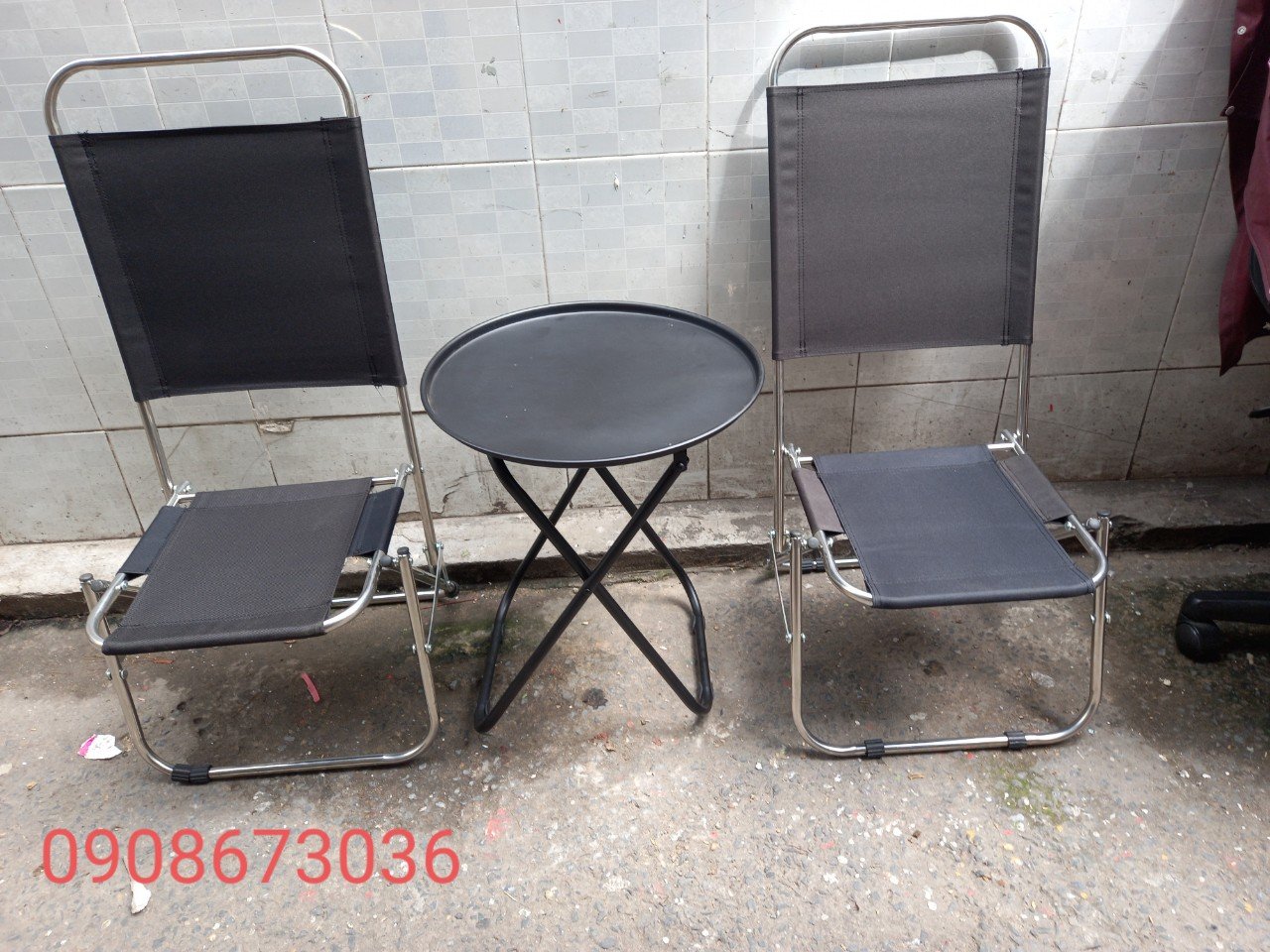 (HCM)Bộ 1 bàn 2 ghế  xếp inox lưng thấp