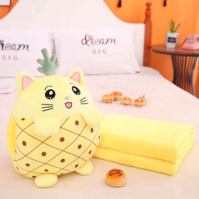 Gấu bông có mền - chăn gối văn phòng 3in1 quả dứa