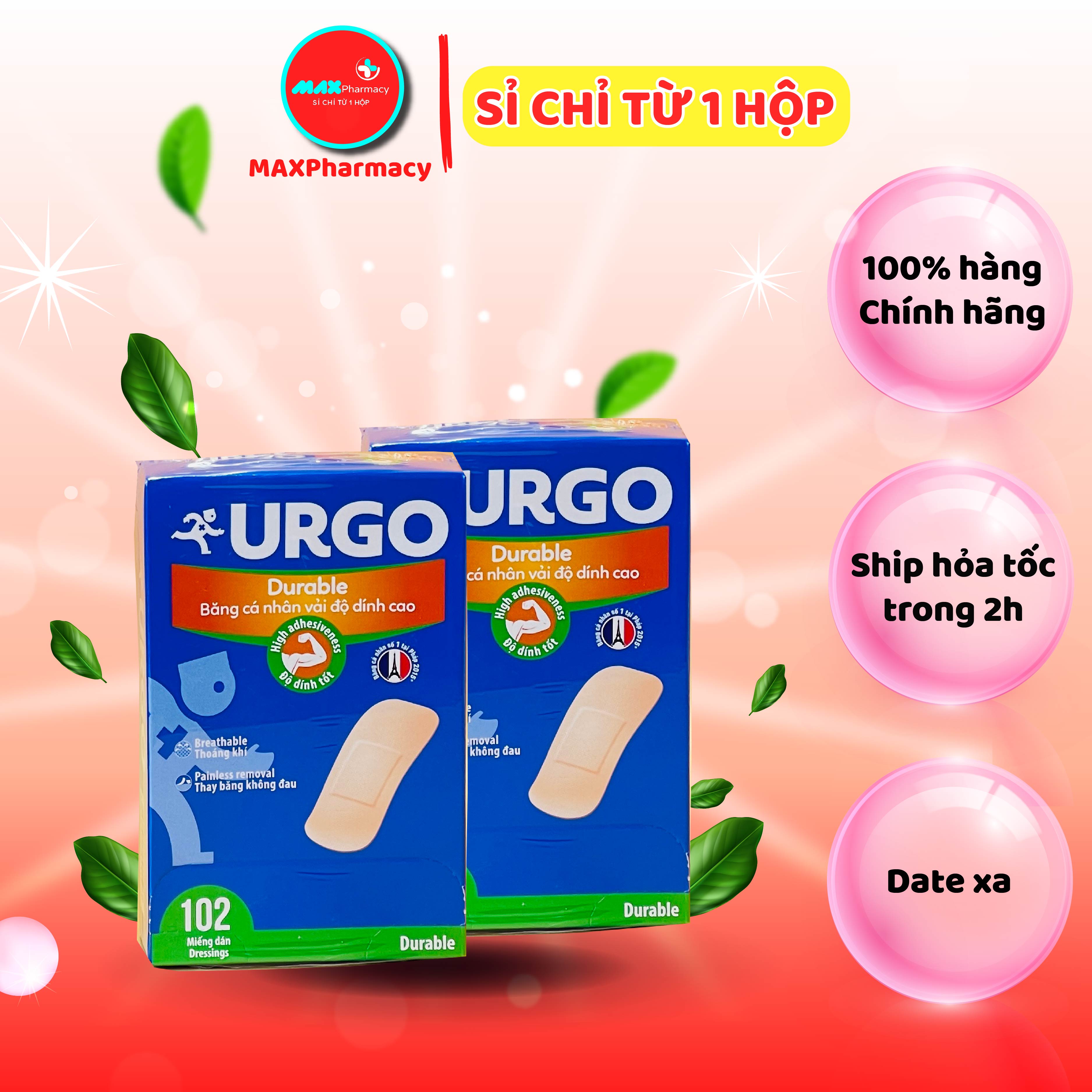 Băng cá nhân vải độ dính cao Urgo Durable (100 miếng/hộp) - Maxpharmacy