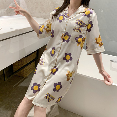 Đầm ngủ lụa satin kiểu sơmi form suông freesize (nhiều mẫu)