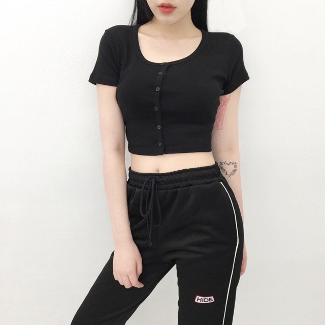 Áo Croptop cài nút thun gân