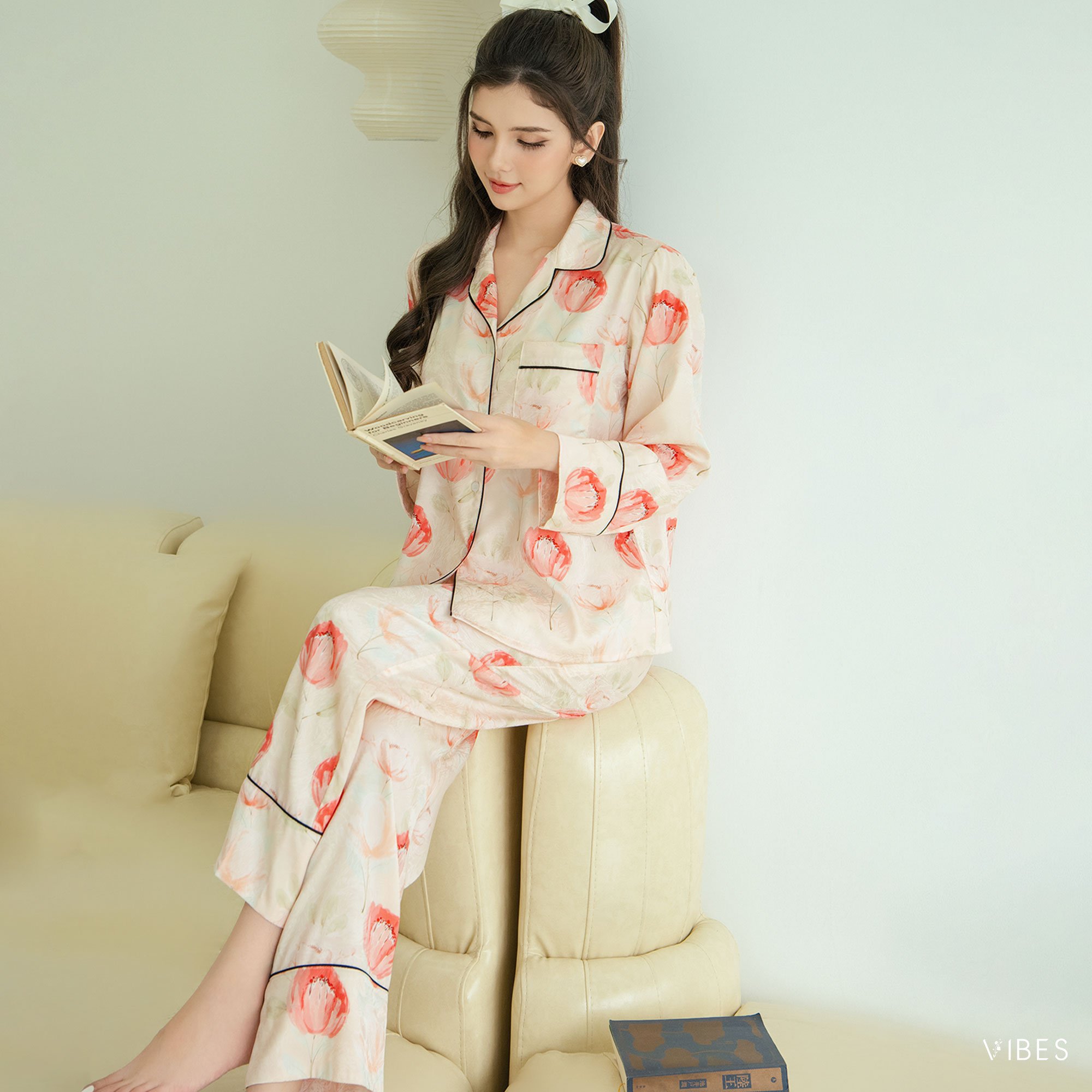 VIBES Pijama dài tay Lụa gấm Jolie Long Sleeve Py Set