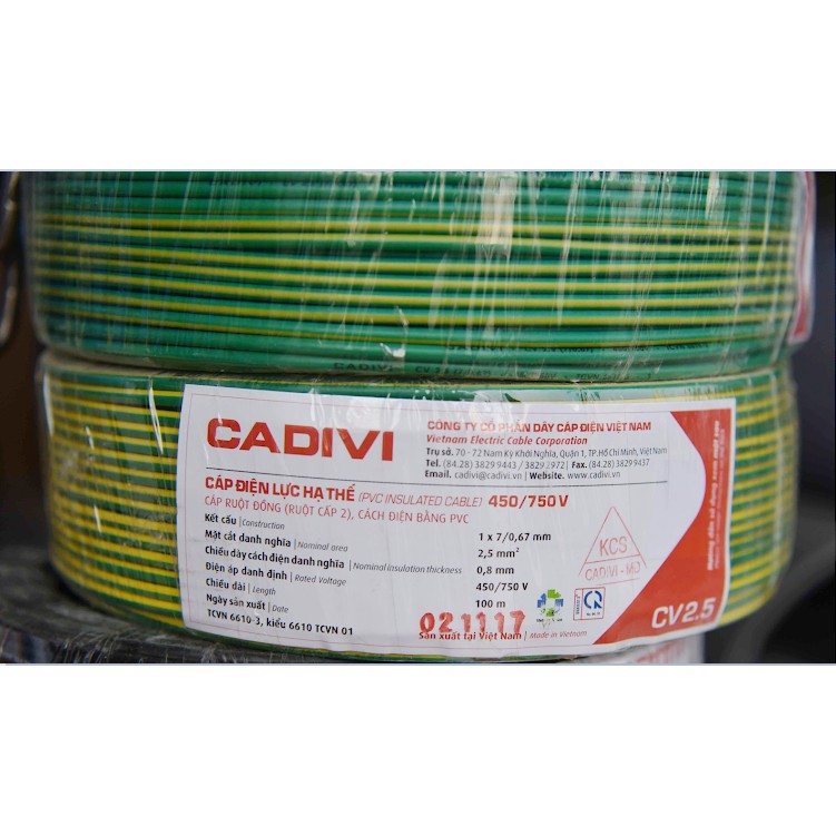 Dây điện đơn Cadivi 2.5 dây lõi đồng nguyên chất, vỏ bọc nhựa PVC cao cấp - Hàng chính hãng