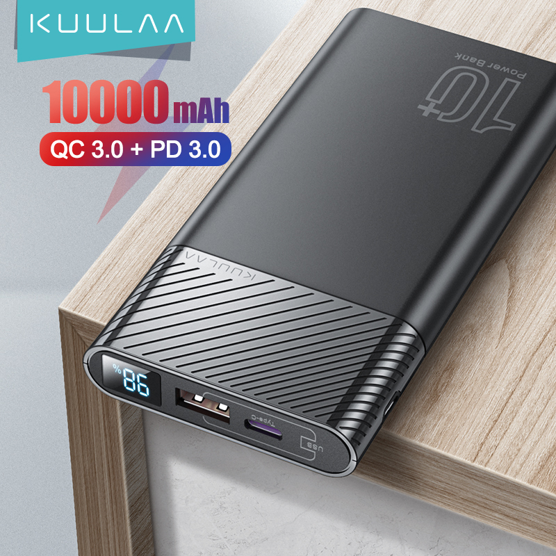 KUULAA Pin dự phòng 10000mAh 18W True Flash Sạc nhanh Sạc đầy Hỗ trợ sạc nhanh hai chiều QC PD3. 0 Màn hình LED mỏng và di động cho iPhone 11 Pro Xs Max X Huawei Samsung