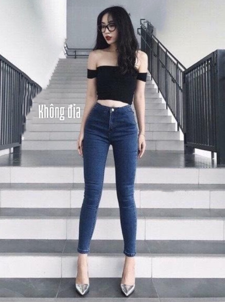 Quần jean nữ lưng cao MÀU XANH KIỂU KHÔNG ĐỈA chất giãn siêu đẹp K3-4B-73