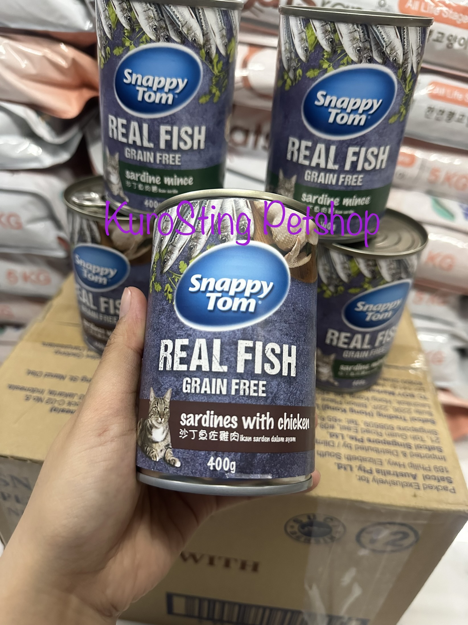 Pate cho mèo SnappyTom Lon 400g Rael Fish