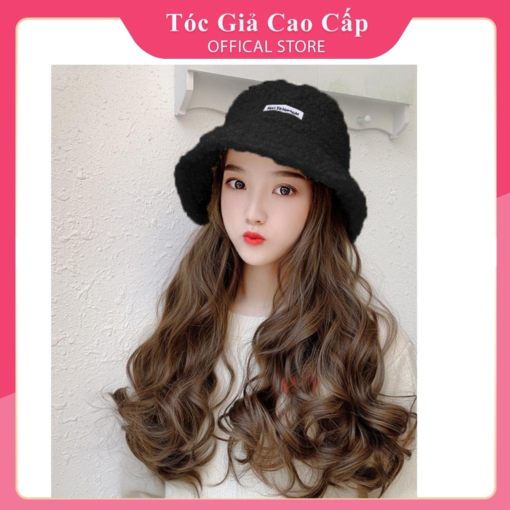 Tóc giả dín mũ nhiều màu sắc, mũ vành đen