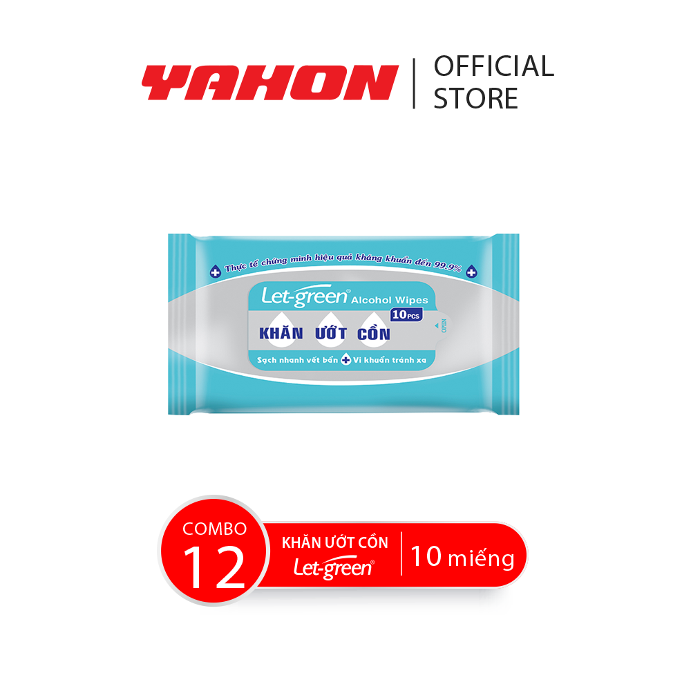 Combo 12 Bao Khăn Ướt Cồn LET-GREEN, 10 Miếng/Bao