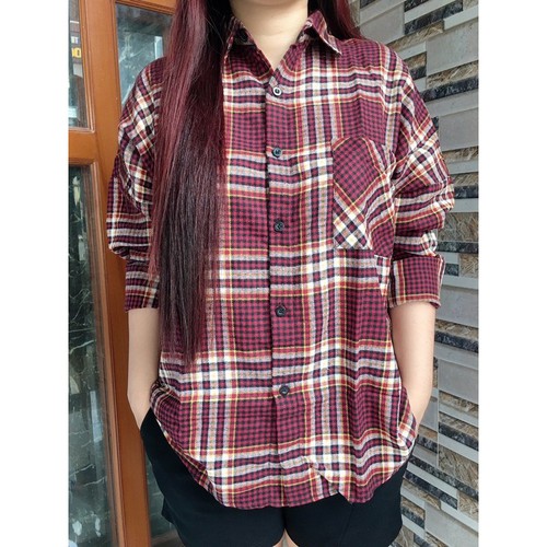Áo sơ mi Oversize Caro đỏ đô