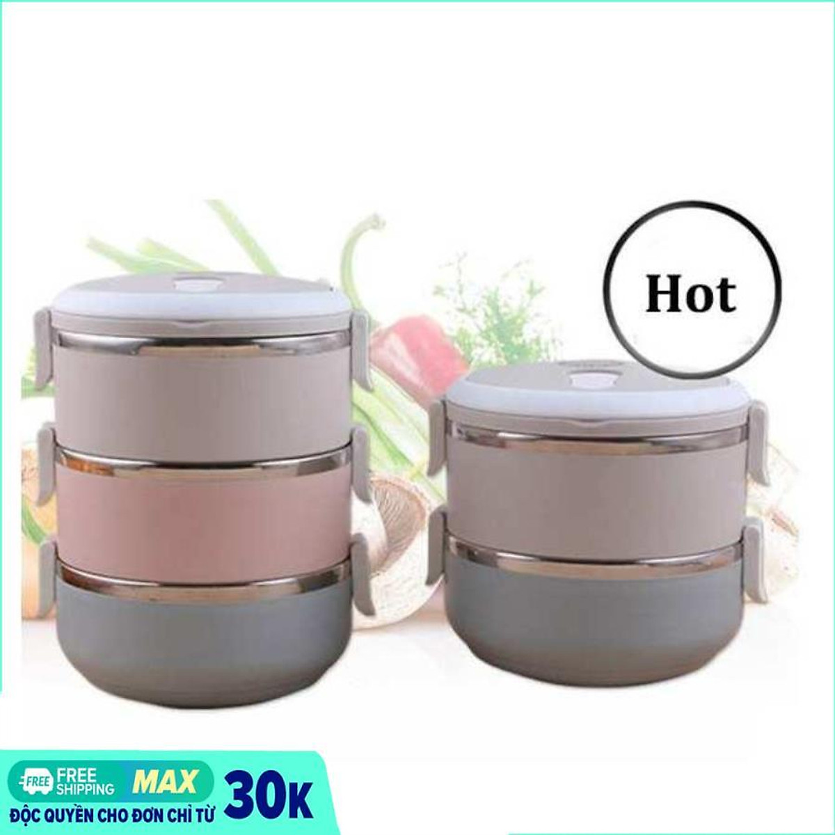 Hộp đựng cơm 4 tầng inox bằng lúa mạch - hộp cơm giữ nhiệt 24h