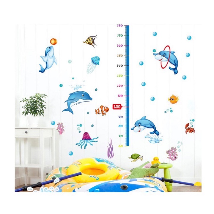 Decal đo chiều cao hình cá heo cho bé