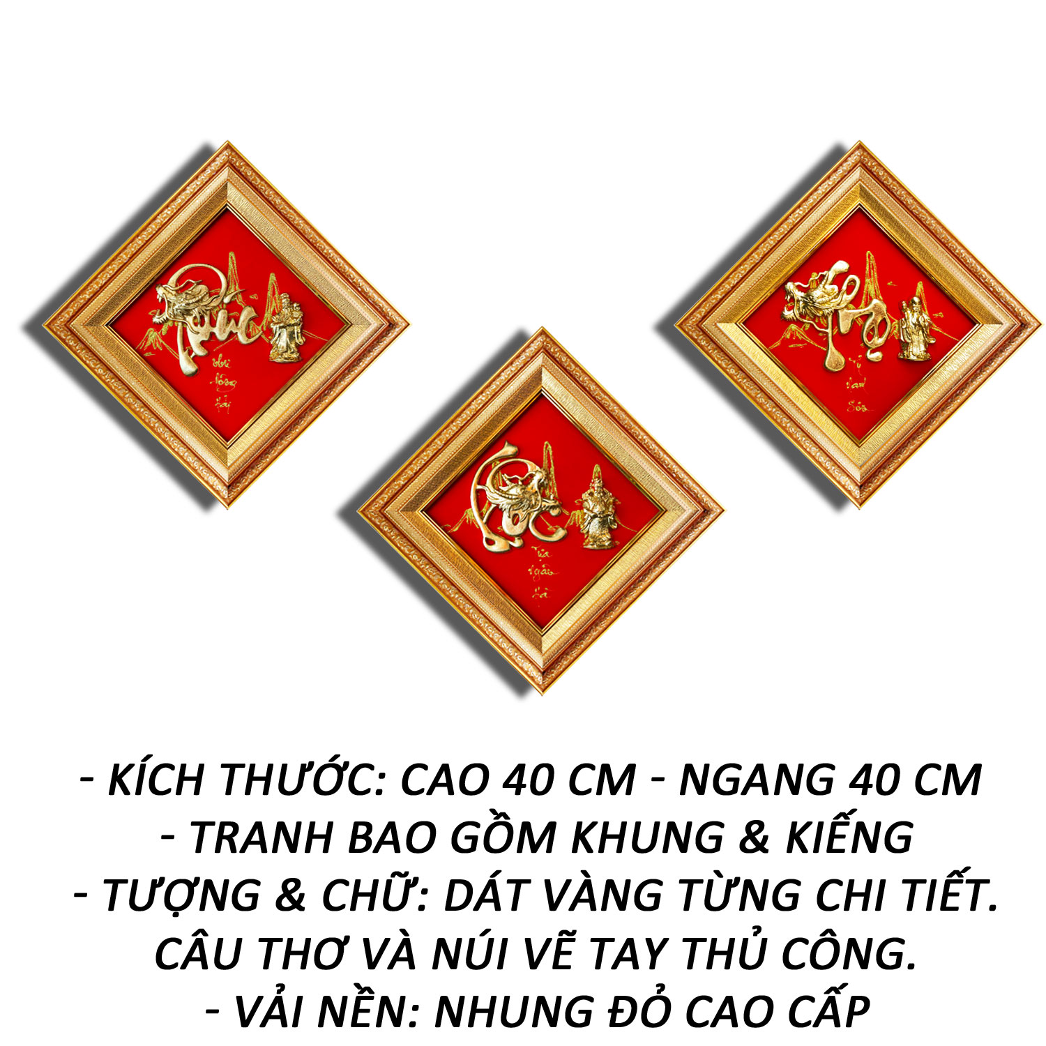 Bộ Tranh Phúc Lộc Thọ Mạ Vàng (KT 40 x 40 Cm) - Tranh Minh Hiền.
