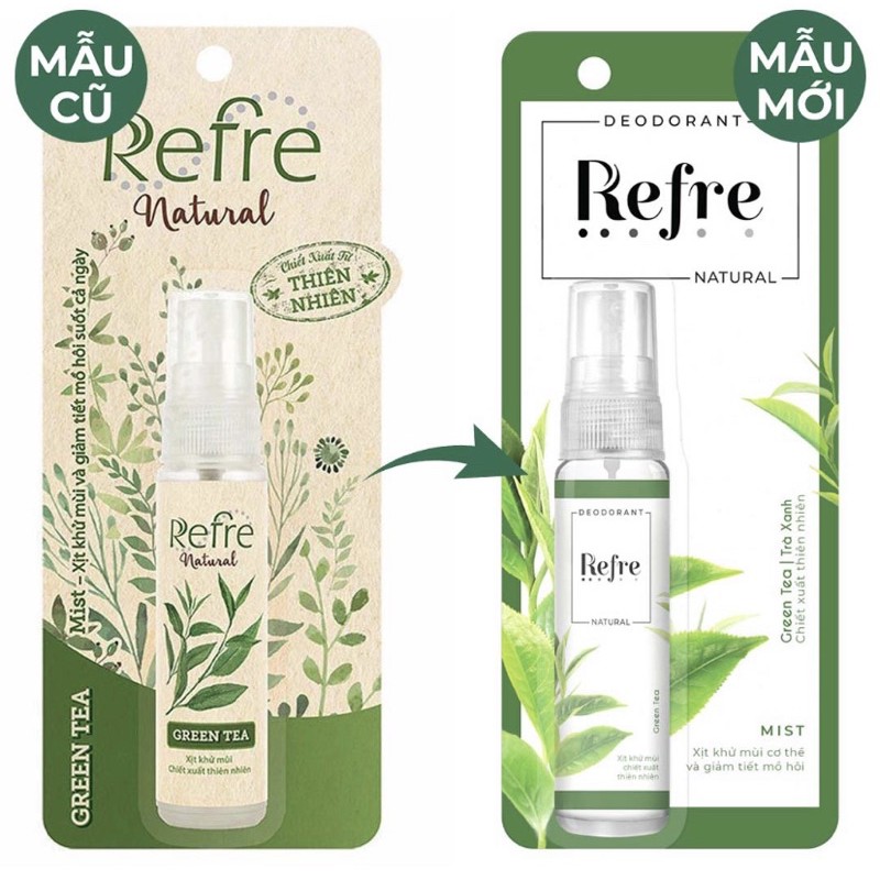 [HCM]XỊT KHỬ MÙI REFRE NATURAL GREEN TEA 30ML (HƯƠNG TRÀ XANH)