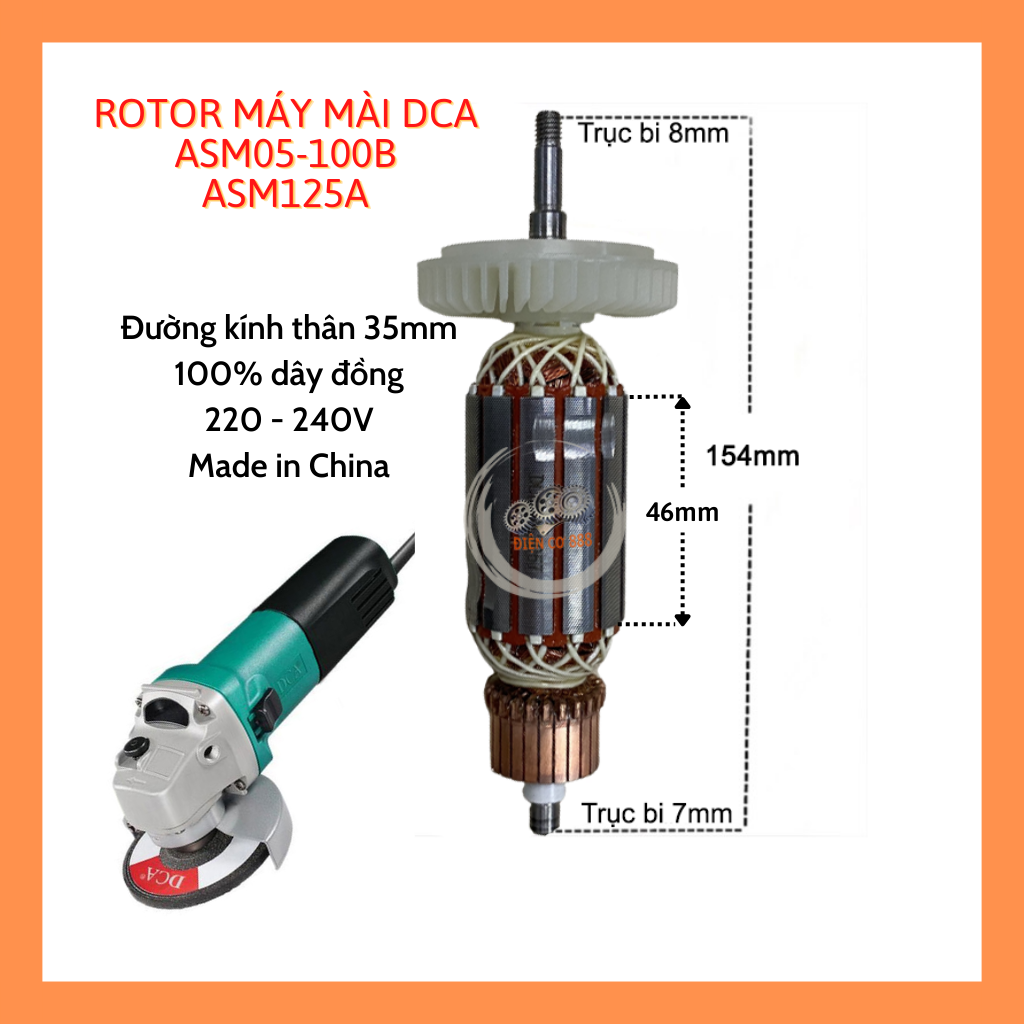 Rotor máy mài DCA ASM05-100, ASM125A 220V - Tặng chổi than