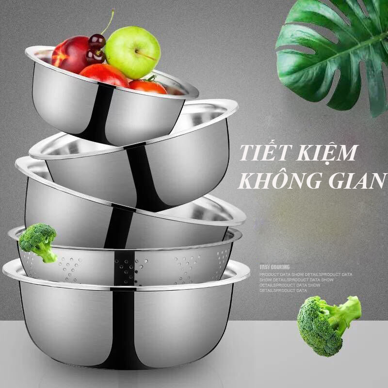 Bộ 5 rổ chậu inox cao cấp rửa rau