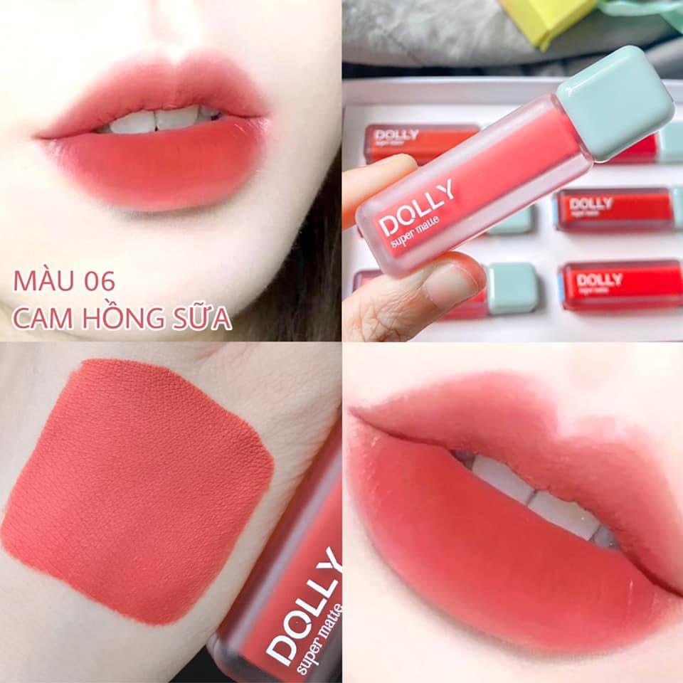 Son kem lì màu <CAM HỒNG SỮA> Dolly super matte, son kem lì không chì bền màu lâu trôi, mua 2 cây tặng 1 hộp đựng cao cấp