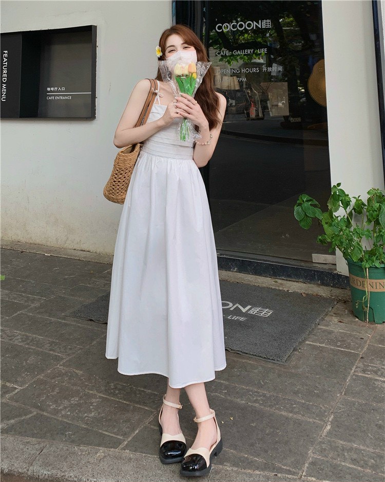 ĐẦM Phong cách HEPBURN XẾP LI 2 DÂY NƠ