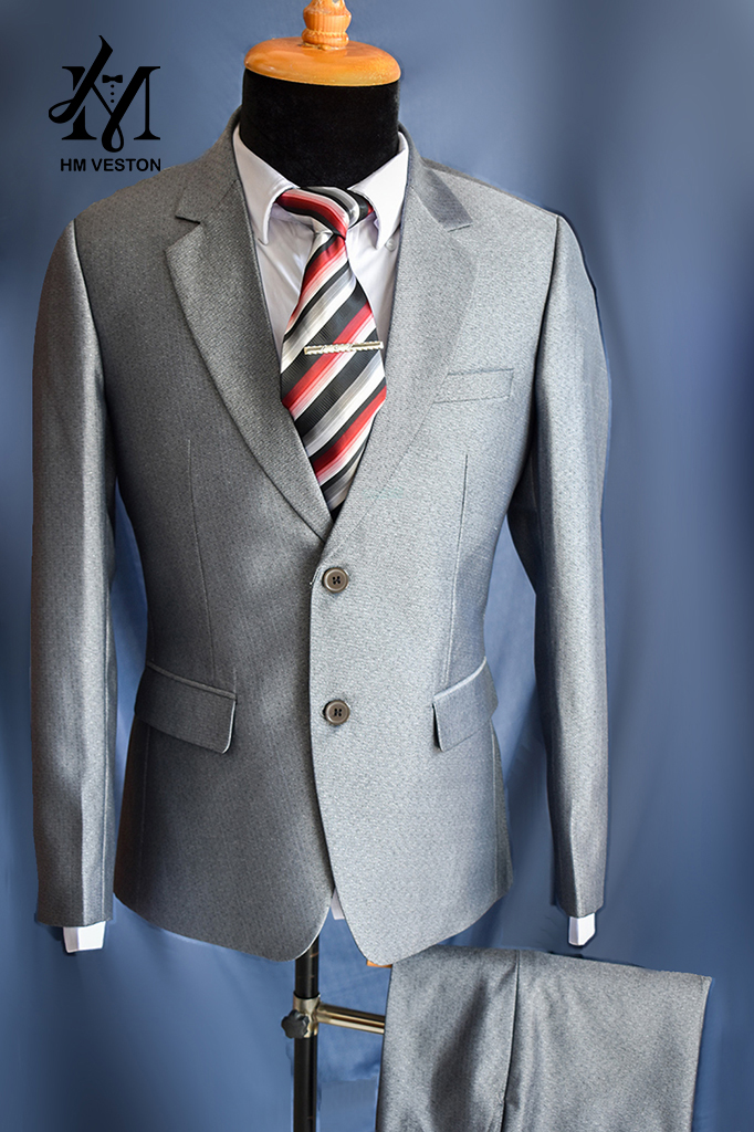 [HCM]Bộ Vest Nam Form Suông Kiểu 2 Nút Màu Xám Ghi Chất Vải Dày Mịn + cà vạt kẹp