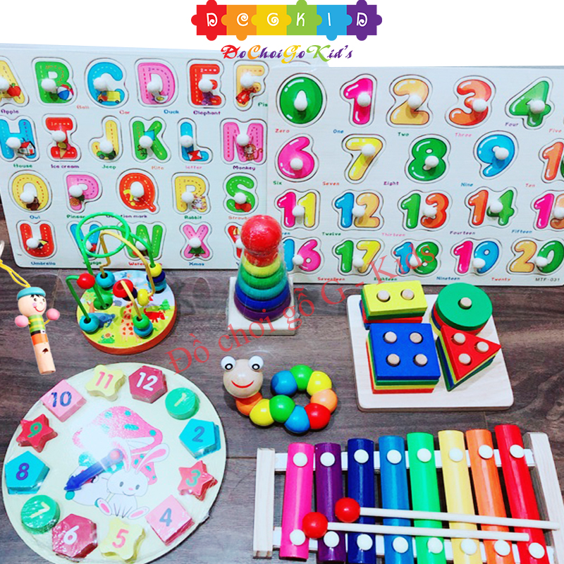Combo 9 món đồ chơi gỗ cho bé phát triển trí tuệ
