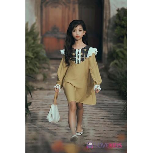 Đầm Váy suông bé gái lụa tằm phối bèo Harmony Lovekids