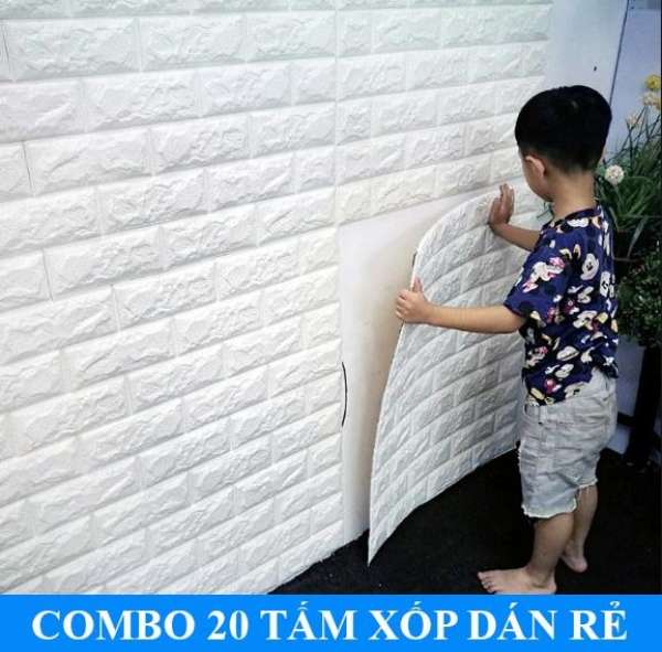 COMBO 20 TẤM XỐP DÁN TƯỜNG 3D / XỐP GIẢ ĐÁ  / RỘNG 70cm X CAO 77cm / MÀU TRẮNG