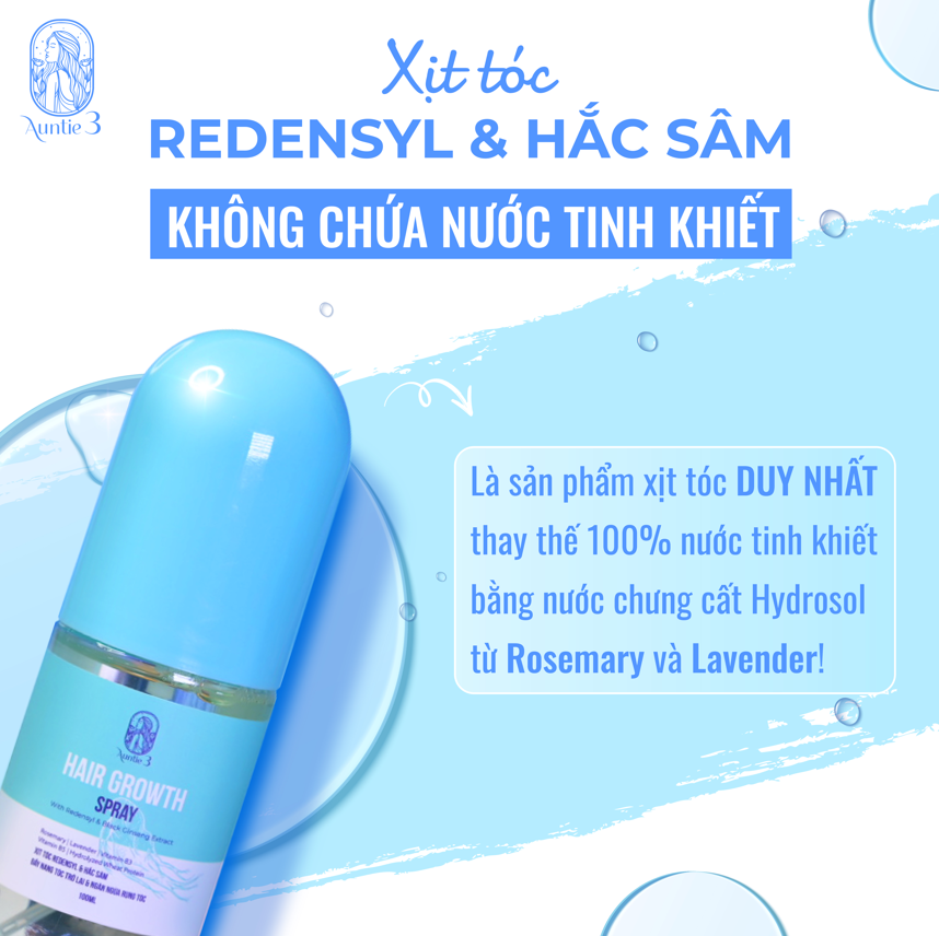 Xịt tóc Redensyl và Hắc Sâm 100ml Auntie 3 Vietnam Chính Hãng
