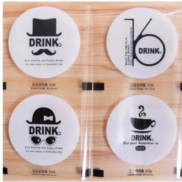 Cuộn màng ép ly nhựa chữ drink và tea đen, cuộn màng ép 2400 ly cốc/cuộn - hàng loại tốt- in sắc nét