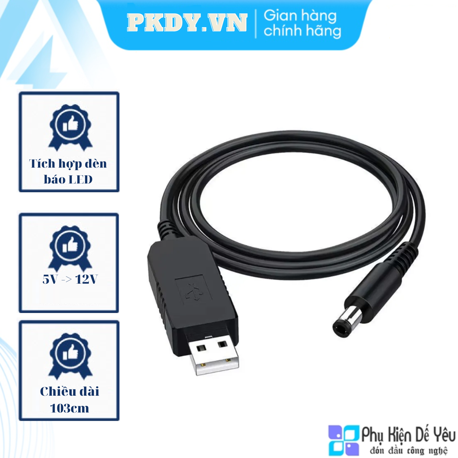 Cáp chuyển đổi nguồn usb dc 5v sang dc 12v