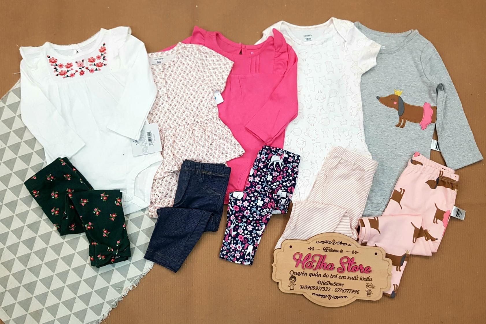 (Size 3-13kg) Set 2 món C4R₸£R gồm bodysuit và quần dài cho bé gái