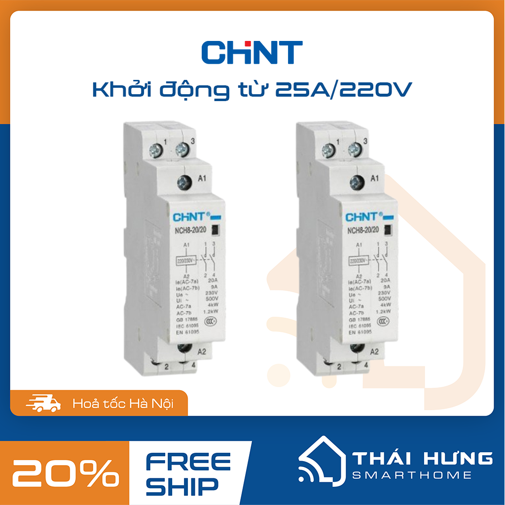 Khởi động từ 1 pha CHINT 25A (Contactor)