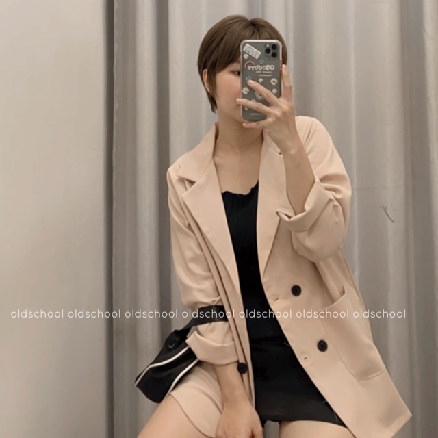 (Oldschoolcloth)ÁO BLAZER BE NHẠT 4 CÚC (ảnh thật/sẵn)