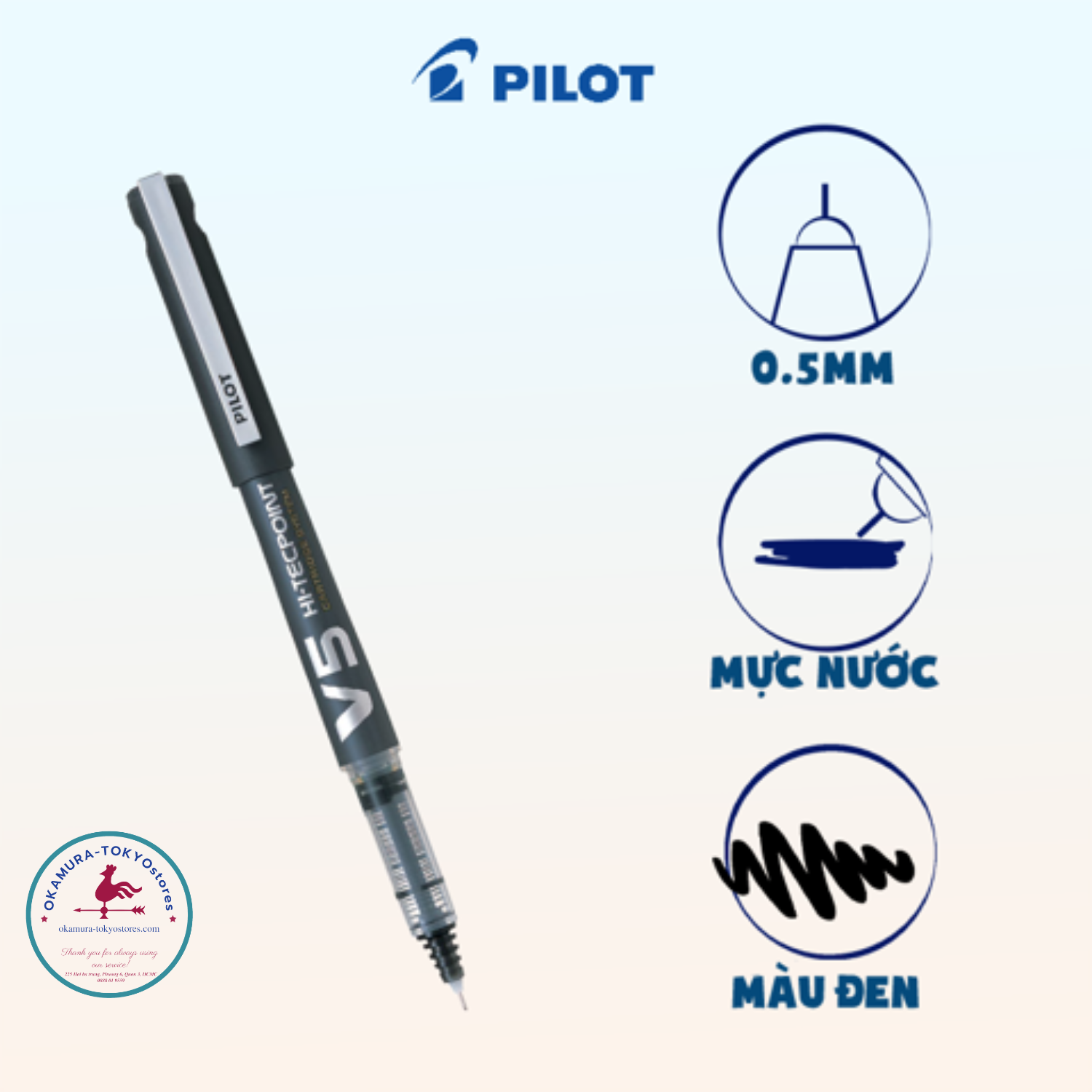 Bút Mực Nước Hi-Tech V5 Cartridge System_Mực Đen/BXC-V5-B-BGD