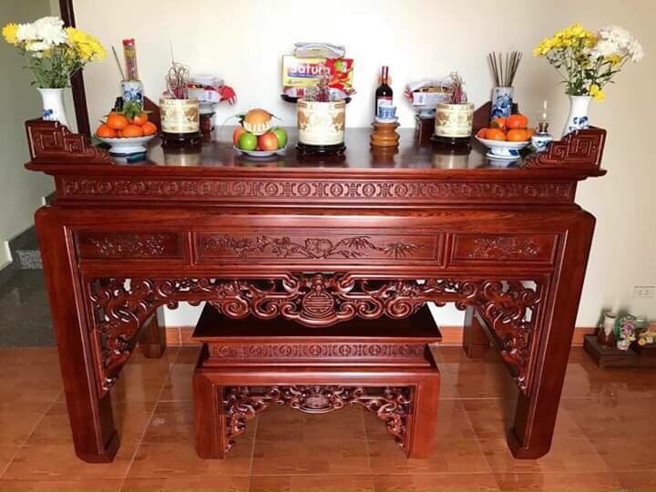 Ban thờ gỗ gõ kèm bàn cơm