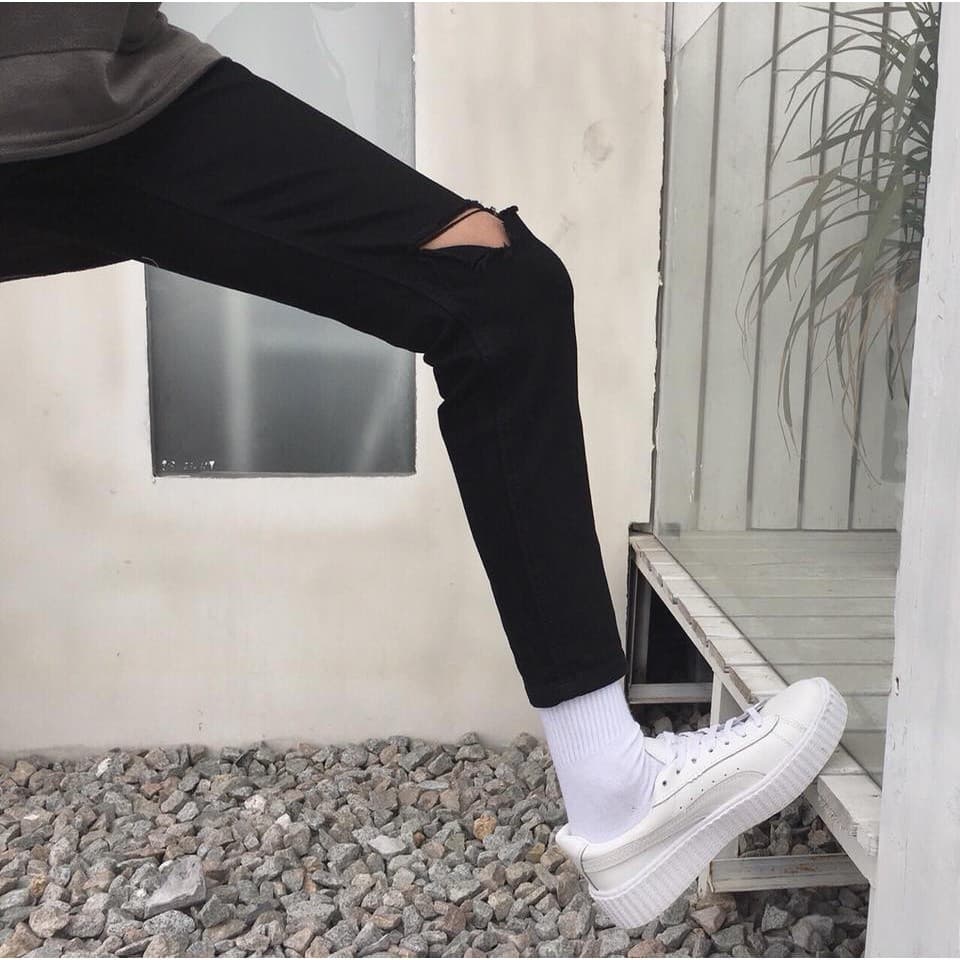 Quần jean nam đen trơn form chất cực đẹp - body (rách gối)