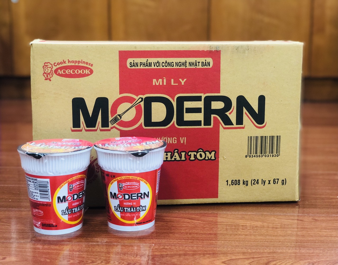 Thùng Mì 24 ly Modern Lẩu thái tôm (24 ly x 67g)