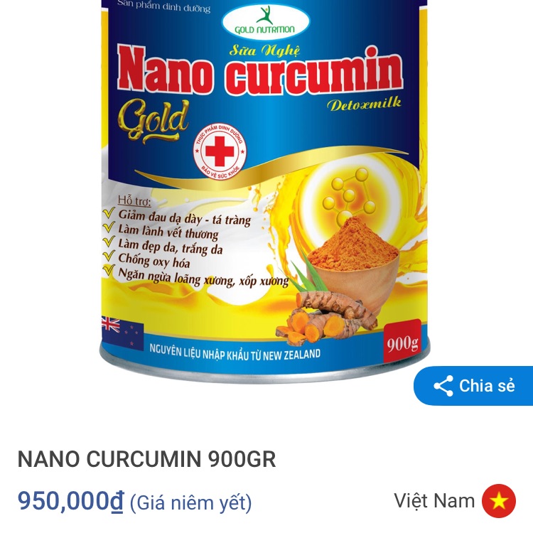 900g tặng 150g lon sơn Sữa nghệ nano curcumin Gold