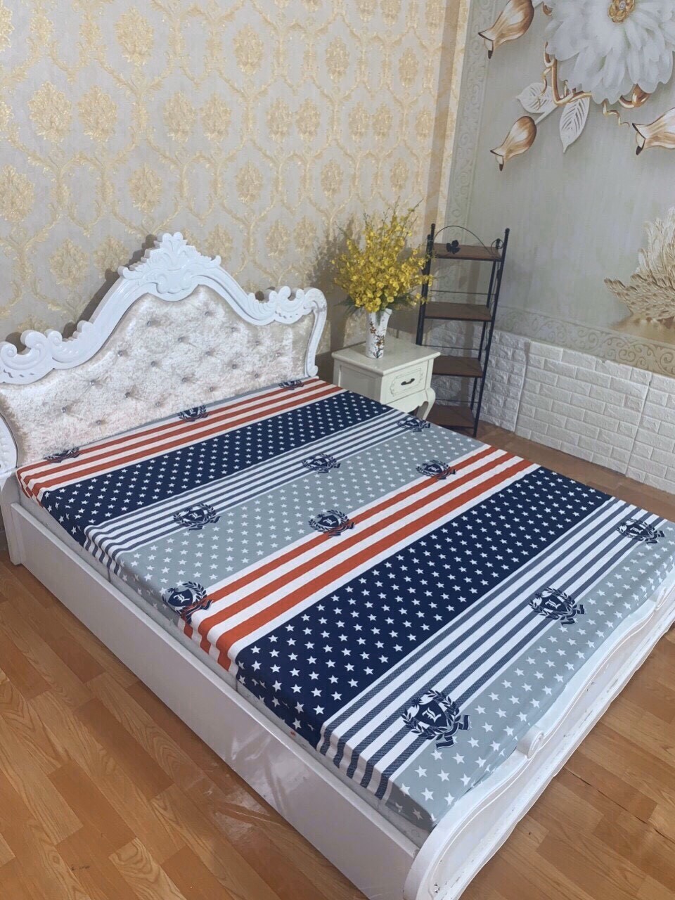 Bộ 5 món chăn ga gối cotton poly mẫu cờ mỹ