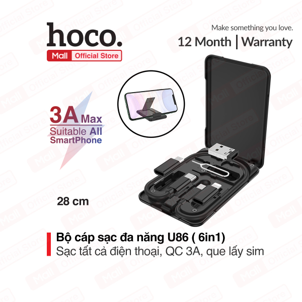Bảng giá Bộ cáp sạc đa năng Hoco U86 sạc tất cả điện thoại thông minh vỏ hộp kiêm giá đỡ điện thoại Phong Vũ