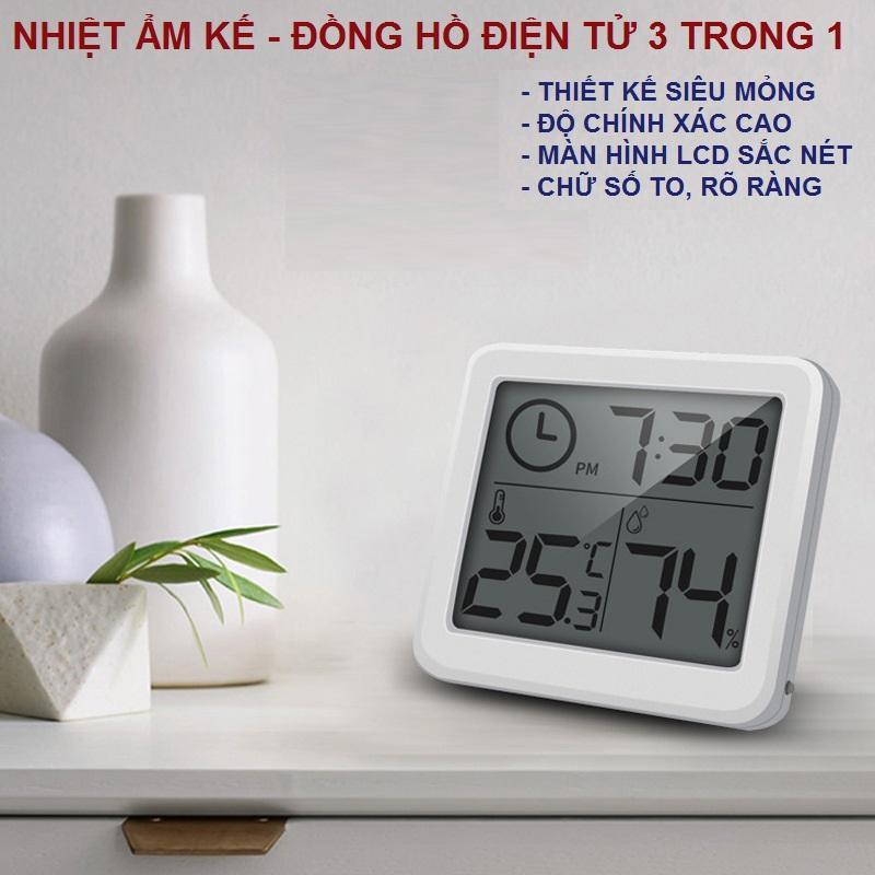 Giá bán Nhiệt ẩm kế kiêm đồng hồ điện tử LCD siêu mỏng