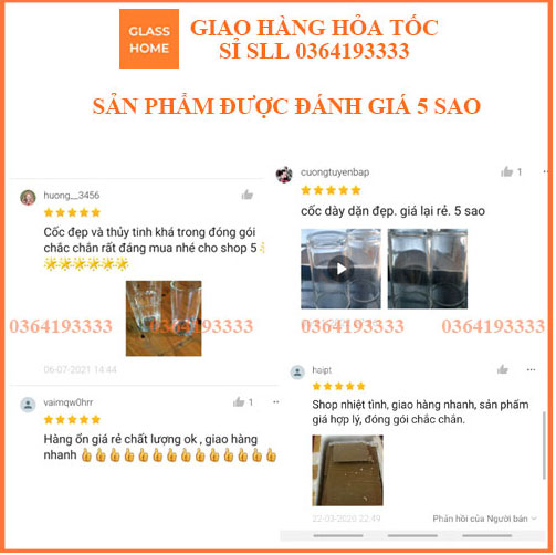 Cốc thủy tinh cafe đá thẳng 240ml bộ 6 cái Glazz Home Ly thủy tinh cao cấp