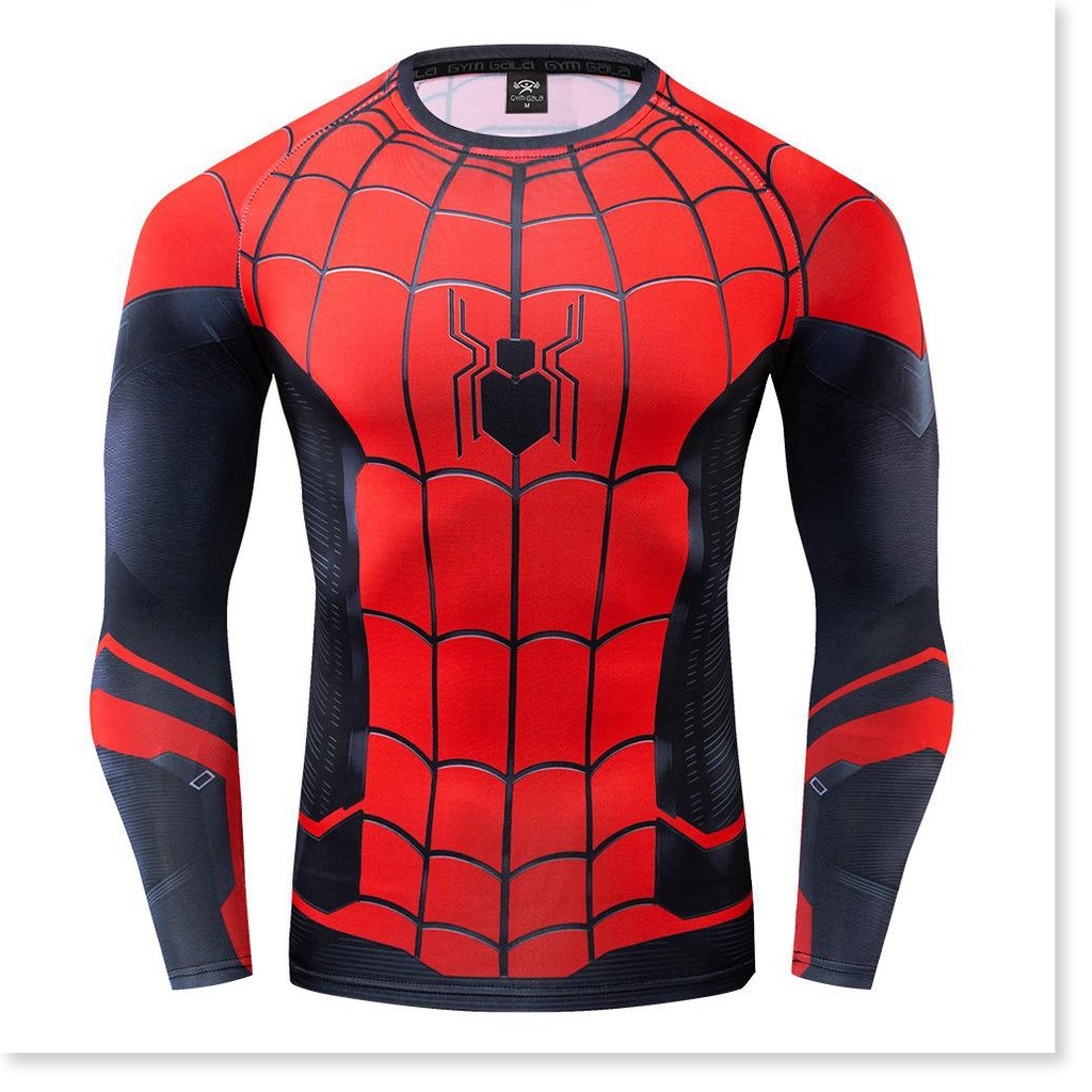 ►☼ trang phục spider man cổ điển spider man top nén áo dài tay nhanh khô siêu anh hùng