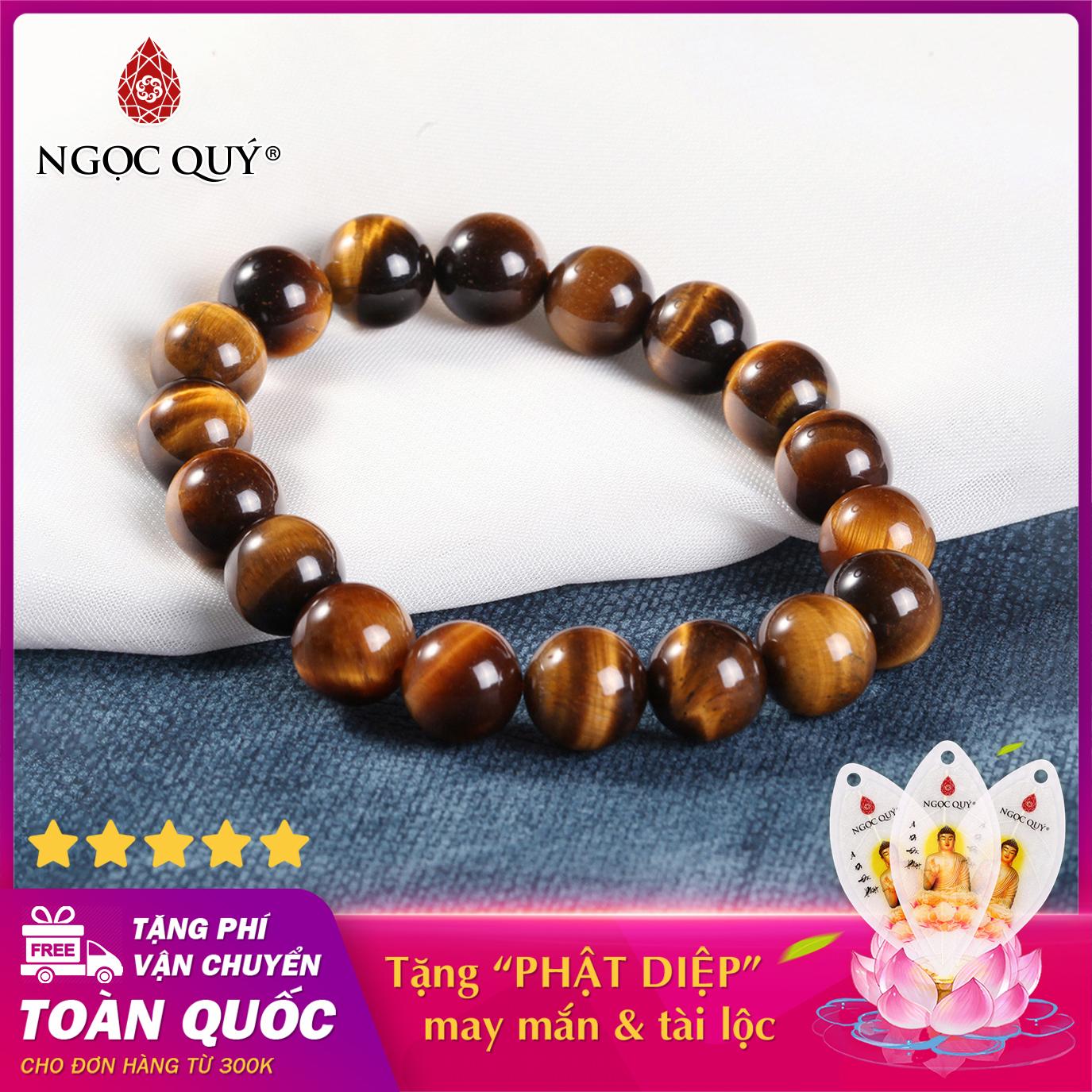 [HCM]Vòng tay phong thủy đá Mắt Hổ vàng nâu size 10mm phù hợp nam nữ mệnh Thổ Kim (Tặng lá Phật Diệp may mắn tài lộc cầu bình an) - Ngọc Quý Gemstones